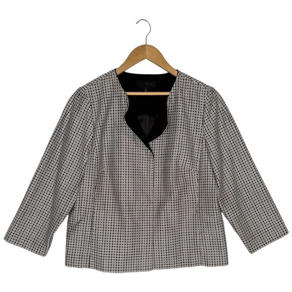 Talbots Womens Size 14 Blazer Hidden Buttons Square Print Lined Black - Picture 1 of 12